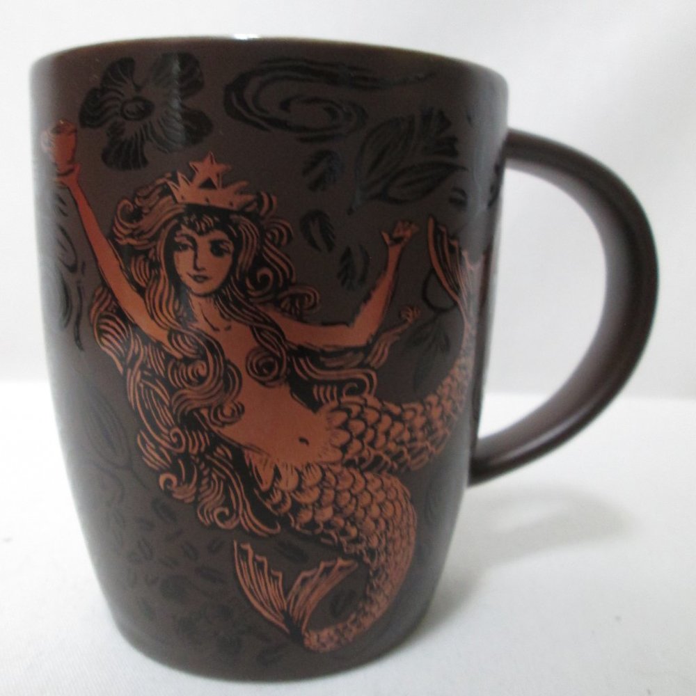 Starbucks 2007 35th Anniversary Mermaid Siren Brown Copper Mug Cup Micro Dish